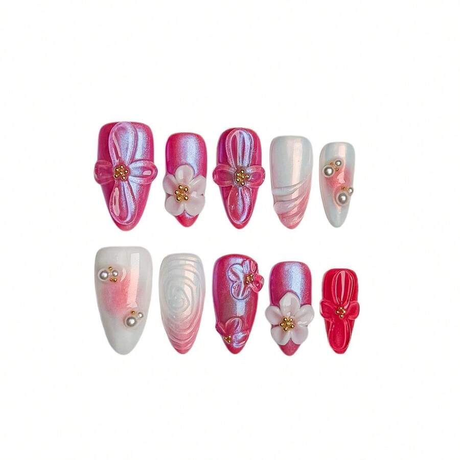2026 Gothic Charm Nail Set – Valentine's Day Short Almond-Shaped Fake Nails. Handmade Fake Nails Suitable For Various Occasions, Such As Birthday Celebrations, Weddings, Or Just Casual Everyday Wear – 23*8*4 Cm. - Follow Your Heart - 查看 1