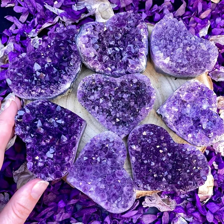 天然紫水晶心形水晶摆件，心形水晶簇，家居装饰，优质礼品之选 - 彩色 - 查看 1