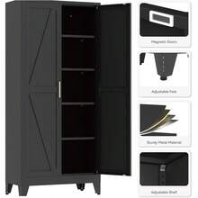 Metal High Cabinets, Black Metal Cabinets, Kitchen Cabinets, Filing Cabinets, Equipped With 2 Doors And 4 Adjustable Shelves (Black) - màu đen - Xem 6
