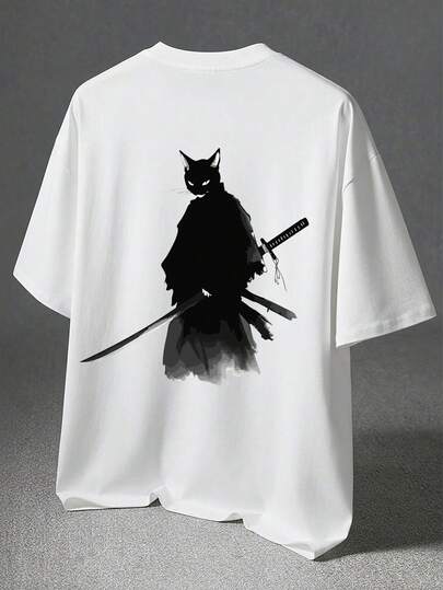 男士休闲印花圆领短袖T恤，加大码，夏季款