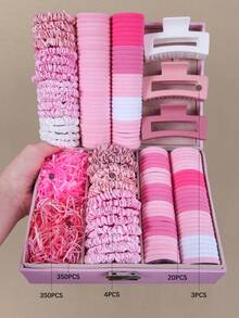 727个装女孩粉色发圈，可爱公主发绳，高弹力不伤发，女士甜美百搭大号发爪，适合日常佩戴和返校季，发带 - 彩色 - 查看 5