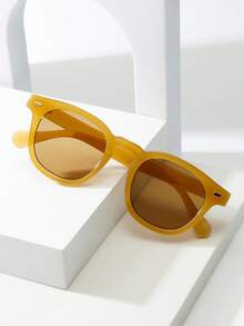 1pc Men's Oval Frame High-Quality Personalized Minimalist Fashion Glasses, Suitable For Casual, Holiday, Travel, Party, And Daily Wear - Orange-framed Tea Leaves - View 4