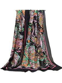 1pc 180*90cm Large Silk Satin Scarf Hijab Women Print Spring New Shawl Wrap Female Hand Pashmina Travel - Multicolor - View 9