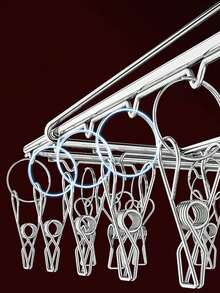 1pc Stainless Steel Clothes Drying Hanger With Clothespin - Silver - View 4