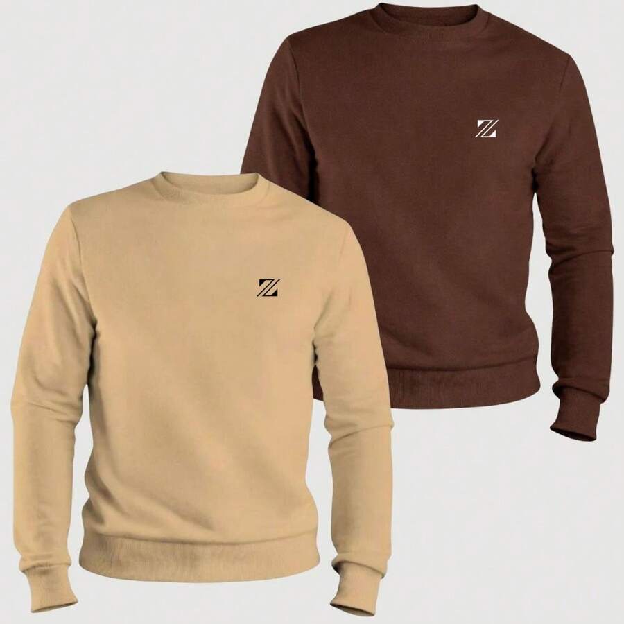 ZUKKER Set Of 2 Round Neck Sweatshirts, Unisex Cotton Jackets For Men And Women - MARRÓN/BEIGE - Ver 1