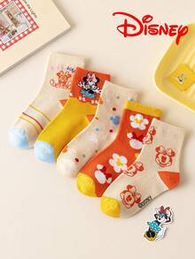 Disney 5/1 Pair Children's Minnie High Elastic Sports Cute Series Socks, Mickey Mouse Family Socks, Spring & Autumn Girls' Elsa Princess, Mermaid Princess Mid-Calf Socks, Korean Cartoon Boys' Breathable Baby & Student Short Socks - Multicolor - View 8