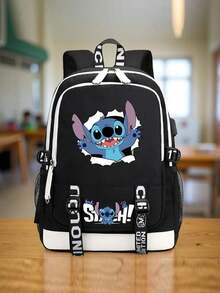 1pc Durable Cartoon Print Large Capacity Polyester Backpack, Zipper Closure, Multi-Compartment, Lightweight Foldable Design, Suitable For School And Travel, Hand Wash, Student Backpack | Vibrant Backpack | Durable Backpack | Ramadan Kareem - Square - View 1