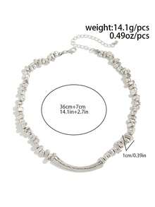 Irregular CCB Beaded Collar Necklace - Fashionable Metal Cross-Style Layered Long Necklace&Bracelet & Ring - Silver - View 7