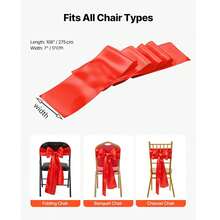 5/15pcs Satin Chair Sash Bow Ribbon Tie Back Strap, Red Color, Suitable For Wedding Ceremony, Bridal Shower, Party, Event, Banquet Decoration - Multicolor - View 4