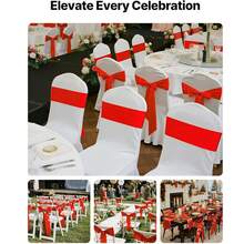 5/15pcs Satin Chair Sash Bow Ribbon Tie Back Strap, Red Color, Suitable For Wedding Ceremony, Bridal Shower, Party, Event, Banquet Decoration - Multicolor - View 6