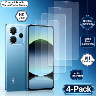 4pcs/Pack High Definition Tempered Glass Screen Protector, Compatible With Xiaomi Phones, Anti-Scratch, Anti-Fingerprint, Anti-Oil, Smooth Touch. Compatible With Xiaomi Phones Such As Poco C75, Poco C65, Poco C51, Poco C40, Poco C3, Poco M6, Poco M5, Poco M3, Mi 9 SE, Mi A3, Redmi A4, Redmi 12C.