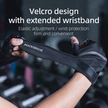 ROCKBROS 1只装健身骑行半指手套，天鹅绒掌垫，轻便透气，减震耐磨 - 黑灰 - 查看 2