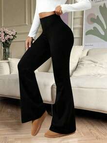 女士高腰喇叭裤，保暖抓绒内衬休闲瑜伽裤，女士打底裤，下装