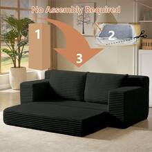 LUCKHAO Loveseat Sofa  With Memory Foam & Steel Frame - No Assembly, Convertible 2-In-1 Design, Corduroy Fabric - Compact Couch For Small Spaces, Apartments, Home Office & Bedroom(Dark Gray) - Đen + Vải + 2 Ghế - Xem 4