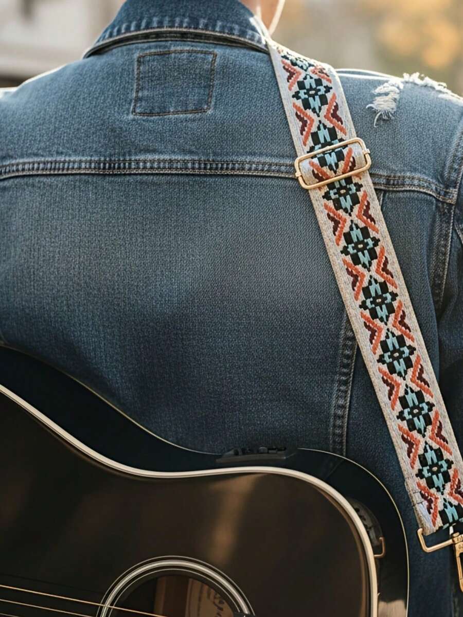 1条重型替换肩带，带可调节金属扣 - 宽肩带，适用于吉他、相机和行李箱 - 耐用涤纶材质，长度可调节，吉他背带，复古设计，安全扣。 - 彩色 - 查看 1