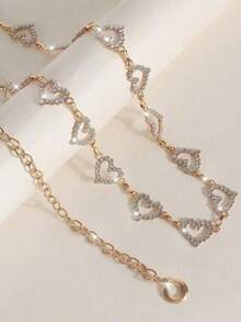 1pc Fashionable Simple Heart Shaped Rhinestone Alloy Waist Chain For Dress Decoration Women - 銀色 - 查看 5