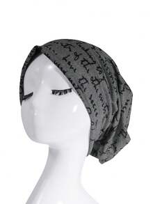 1顶纯色男女通用嘻哈风针织帽，轻薄透气女士睡眠帽，韩版运动健身防风头巾睡眠帽 - 暗灰色 - 查看 3