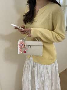 韩式奢华小众设计手提包，女士新款时尚简约休闲日常通勤单肩斜挎包 - 米色 - 查看 5