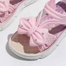 新款可爱花朵蝴蝶结儿童凉鞋，防滑时尚百搭日常鞋 - 紫色 - 查看 6