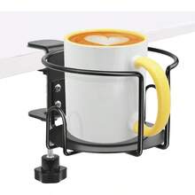 Hayder - Soporte grande para tazas de computadora soporte de mesa de metal antiderrames accesorios de computadora para juegos de oficina y PC compatible con taza universal - negro - Ver 7