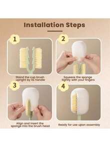 5-In-1 Multifunctional Bottle Cleaning Brush Set - With Straw Cleaner & Extra Sponge Heads, Perfect For Baby Bottles, Coffee Cups, Mugs, Tumblers & Reusable Water Bottles - 黃色 - 查看 3
