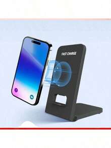 便携式三合一无线充电器，可折叠支架，手机支架底座，可折叠快速无线充电底座，兼容 17/16/15/14/13/12/11/X/XR/X - 黑色 - 查看 6