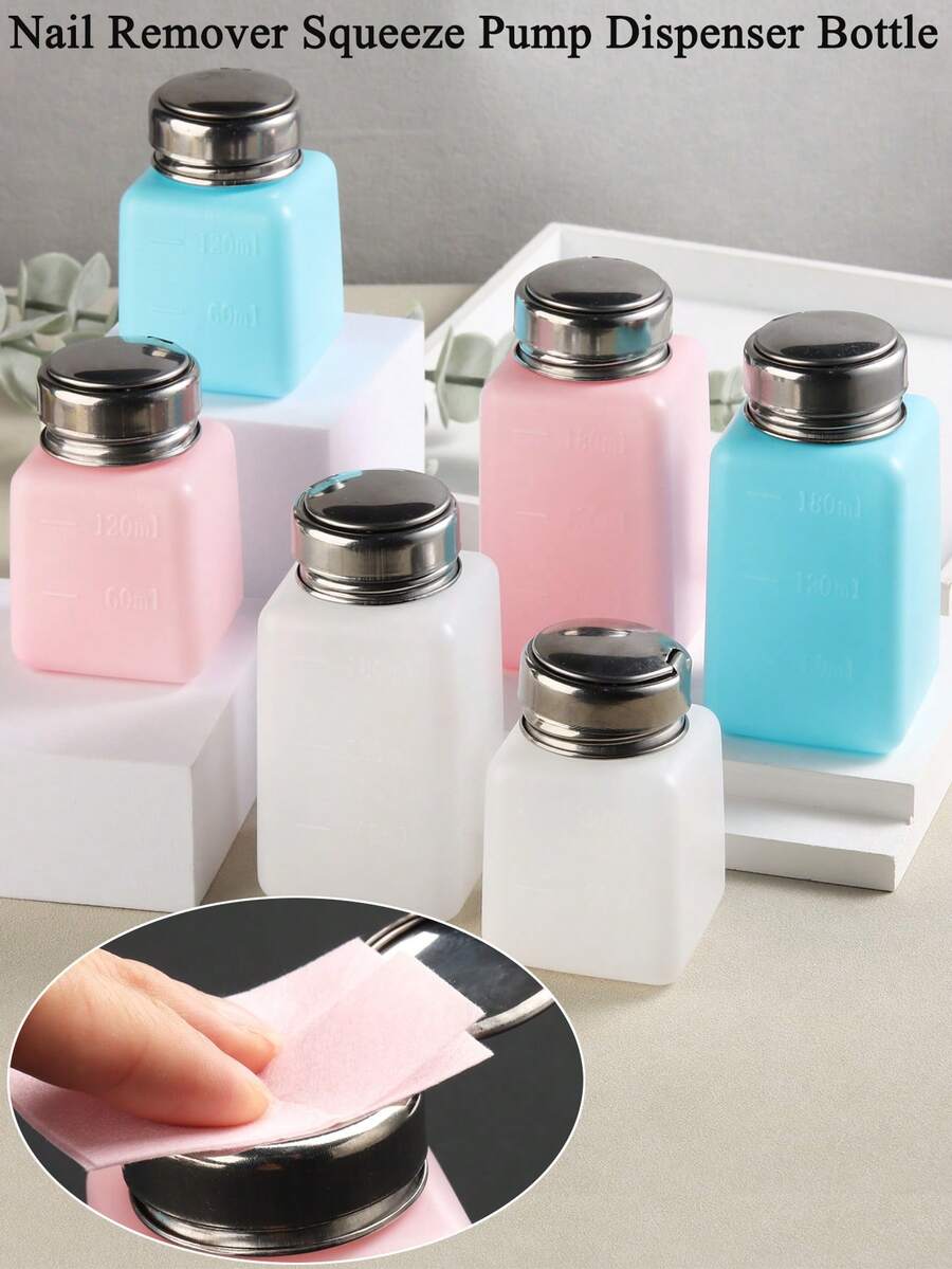 180ml/120ml Metal Head Nail Polish Remover Pump Bottle, Refillable Professional Nail Polish Remover Pump Bottle, Salon Liquid Pump, Durable Metal Top Nail Art Tool DIY Manicure Supplies - Multicolor - View 1