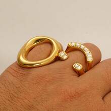 Minimalist Geometric Hollow Interface Ring, 18K Plated Stainless Steel - Gold - View 4