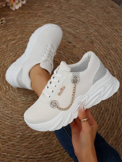 New 2026 Chunky Sneakers, Thick Sole Sports Leather Shoes, Increased Height, Fashion Student Korean Style