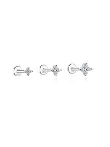 1 pièce Boucle d'oreille à tige plate en argent sterling 925 avec moissanite, hypoallergénique, pour cartilage, hélix, tragus et lobe, bijou de perçage pour femmes et hommes, port quotidien & cadeaux - Argent - Voir 14