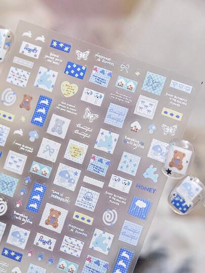 1张创意美学贴纸，辣妹风高品质文具贴纸，可爱蓝色小贴片装饰贴纸，DIY装饰工艺用品，可用于手工日记、DIY相册拼贴，是返校季必备品