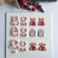 3/4件套情人节动物造型饼干模具，包括猫、狗、兔子和心形软陶切割模具，可用于DIY耳环，软陶工具，适合制作情人节礼物 - 杏色 - 查看 1
