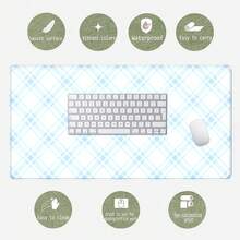 1 件装浅蓝色格子图案鼠标垫，轻柔舒适简约桌面垫，大号防滑办公及游戏键盘垫 - 長方形 - 查看 3