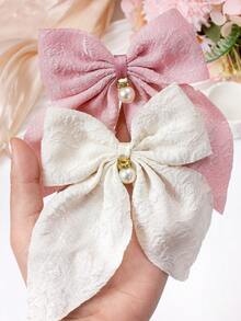 VBOOR 6件套纯色法式纹理蝴蝶结珍珠吊坠大号基础款发夹，优雅女士发饰，适合日常佩戴和派对场合 - 彩色 - 查看 8