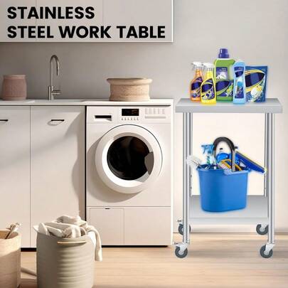 Mesa de Trabajo de Acero Inoxidable Comercial 24x12 Pulgadas | con Estante Ajustable y Resistente al Agua | Ideal para Cocina de Restaurante, Bar, Patio o Garaje