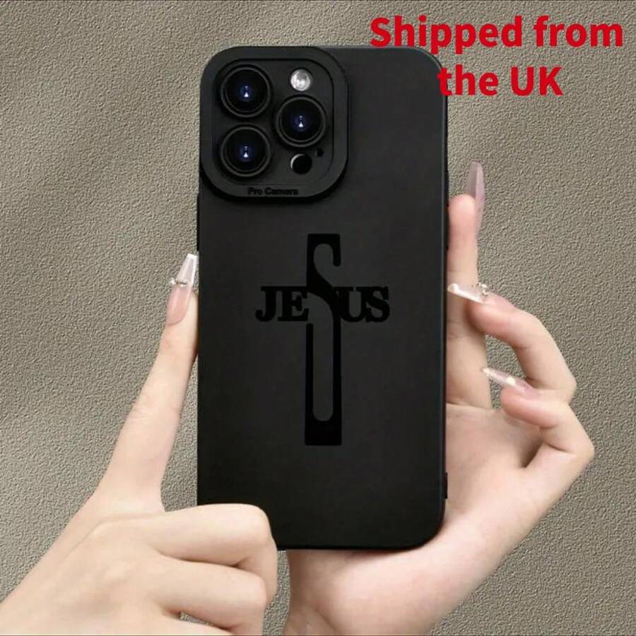 Cross Pattern Phone Case, Shockproof Phone Protective Cover, Phone Accessory Compatible With IPhone 11 12 13 14 15 16 Pro Max/Pro/Plus - Black - View 1