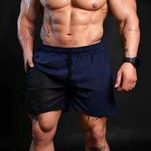 Kit Of 3 2-In-1 RUN Double Shorts For Men's Gym, Running, And Training With Elastane - Helanca Fabric - 水鴨藍 - 查看 7