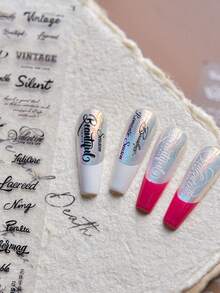 1pc 3D Thin And Tough Nail Stickers, Black English Letter Nail Stickers, Letter Sliders, Sticky Nail Art Stickers, DIY Decoration - Black - View 4