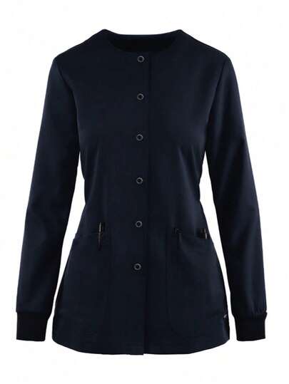 Long Sleeve Multi-Pocket Jacket, Casual Sports Long Sleeve Top Fashionable Multi-Pocket Dental Clinic/Office Uniform