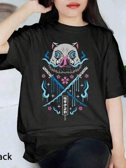 Vintage T Shirts Summer Casual Pure Cotton Women's T-Shirt Inosuke Retro Anime T-Shirt, Retro Anime Manga Fans Gift Men And Women,Short Sleeved Single-Sided Printed T-Shirt,Pullover Style Shirt,Retro Hip-Hop Style,Street Style,Machine Washable,180g Heavy Cotton,Spring Summer Top, Relaxed Fit Tee, Casual Summer T-Shirt,Comfortable Outdoor Casual Wear Loose Fit, Suitable For Daily Gatherings