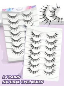 MAGEFY 7/14 pares de pestañas postizas de estilo de dibujos animados, ligeras y naturales - Banda transparente de pestañas falsas de visón de ojos de gato, crea un maquillaje diario natural - Reutilizables, cómodas, aptas para principiantes - Negro - Ver 11