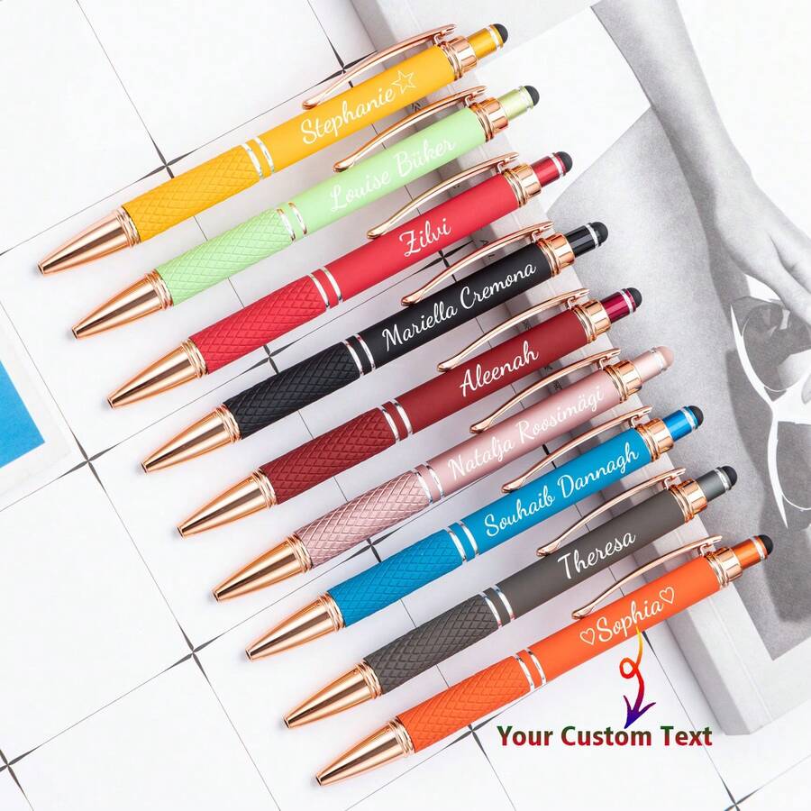 Customized Text/Logo Touch Screen Stylus Metal Retractable Ballpoint Pen, Creative Office Stationery, Thoughtful Gift For Family, Friends, Teachers, Parents, Colleagues, Perfect For Back To School Or Graduation Season - Multicolor - View 1