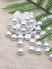 20/50颗半圆形孔珠，ABS材质，适用于手工工艺品、情人节手工制品、缝纫用品 - 白色 - 查看 5