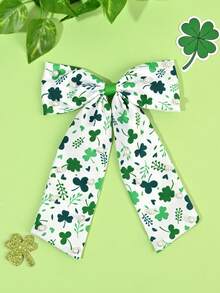 2pcs St. Patrick's Day Hair Bows For Girls Green Glitter Clover Pearl Alligator Clips Shamrock Print Bow Hair Clips Girls Festive Barrettes Lucky Clover Hairpins Teens Hair Accessories - Multicolor - View 13