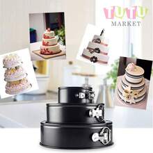 Molde redondo para hornear con tapa de resorte desmontable, bandeja de horno de acero al carbono antiadherente, apilable en múltiples tamaños, grande/mediano/pequeño, adecuado para hornear pasteles de boda y San Valentín, revestimiento de para tarta de queso, pastel de capas - Negro - Ver 4