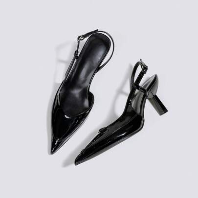 Giày cao gót hở mũi cao cấp màu đen dành cho nữ, giày cao gót dự tiệc, giày cưới, giày Mary Jane, giày công sở, giày cao gót mũi nhọn không gót, kiểu xỏ chân.