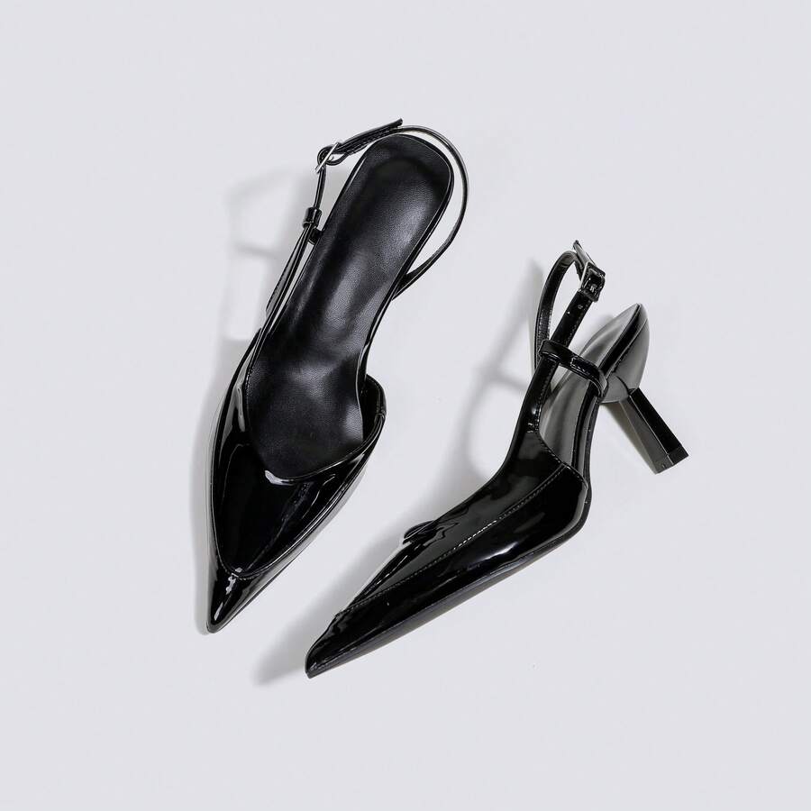 Giày cao gót hở mũi cao cấp màu đen dành cho nữ, giày cao gót dự tiệc, giày cưới, giày Mary Jane, giày công sở, giày cao gót mũi nhọn không gót, kiểu xỏ chân. - màu đen - Xem 1