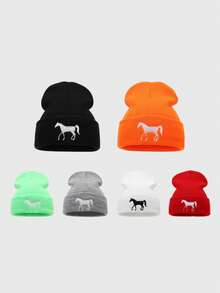 1顶小马宝莉图案刺绣几何针织帽，男女通用，冬季保暖户外嘻哈风保暖帽 - 馬 - 查看 11