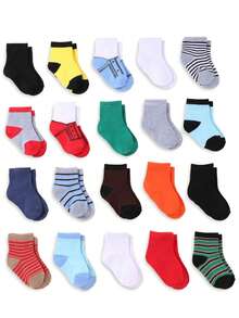 12/24 Pairs Baby Boys' Striped & Star Print Mid-Calf Casual Socks, Breathable Anti-Slip For Daily Wear & Occasions, Hot Selling - Multicolor - View 6