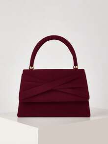 Noctella 酒红色天鹅绒手提包，采用交叉褶皱设计，触感柔软，饰以金属装饰，尽显优雅复古风情，适合晚宴和日常通勤，为您的装扮增添奢华魅力，是馈赠女性的理想之选。 - 酒紅色 - 查看 3